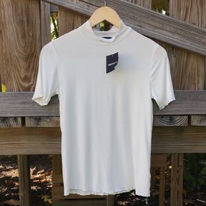 Ambiance - White Mock Turtleneck Lettuce Hem Top